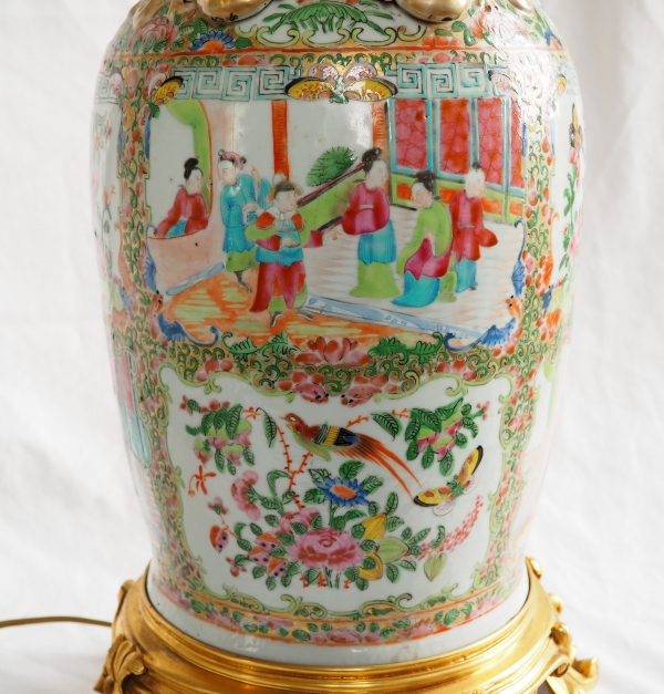 Tall Canton porcelain and ormolu lamp base or potiche, China, 19th century - 75cm