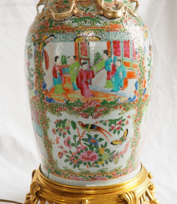 Tall Canton porcelain and ormolu lamp base or potiche, China, 19th century - 75cm