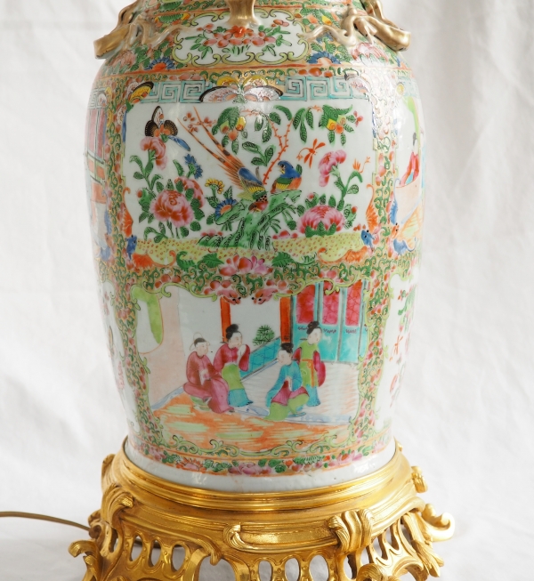 Tall Canton porcelain and ormolu lamp base or potiche, China, 19th century - 75cm