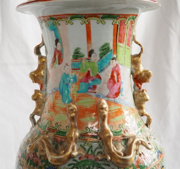 Tall Canton porcelain and ormolu lamp base or potiche, China, 19th century - 75cm