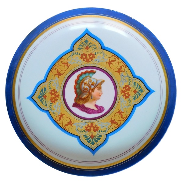 Plat rond en porcelaine de Paris tête de Minerve, époque Napoléon III - 27,6cm