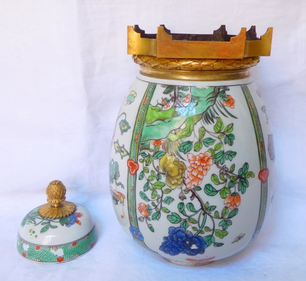Potiche en porcelaine de Chine famille verte montée bronze doré - époque fin XIXe siècle