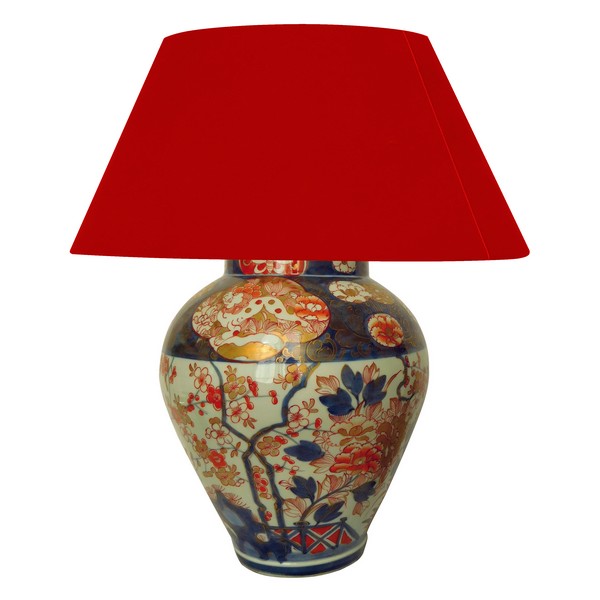 Grande potiche (pied de lampe) en porcelaine Imari fin XIXe bleue, rouge et or - 51cm