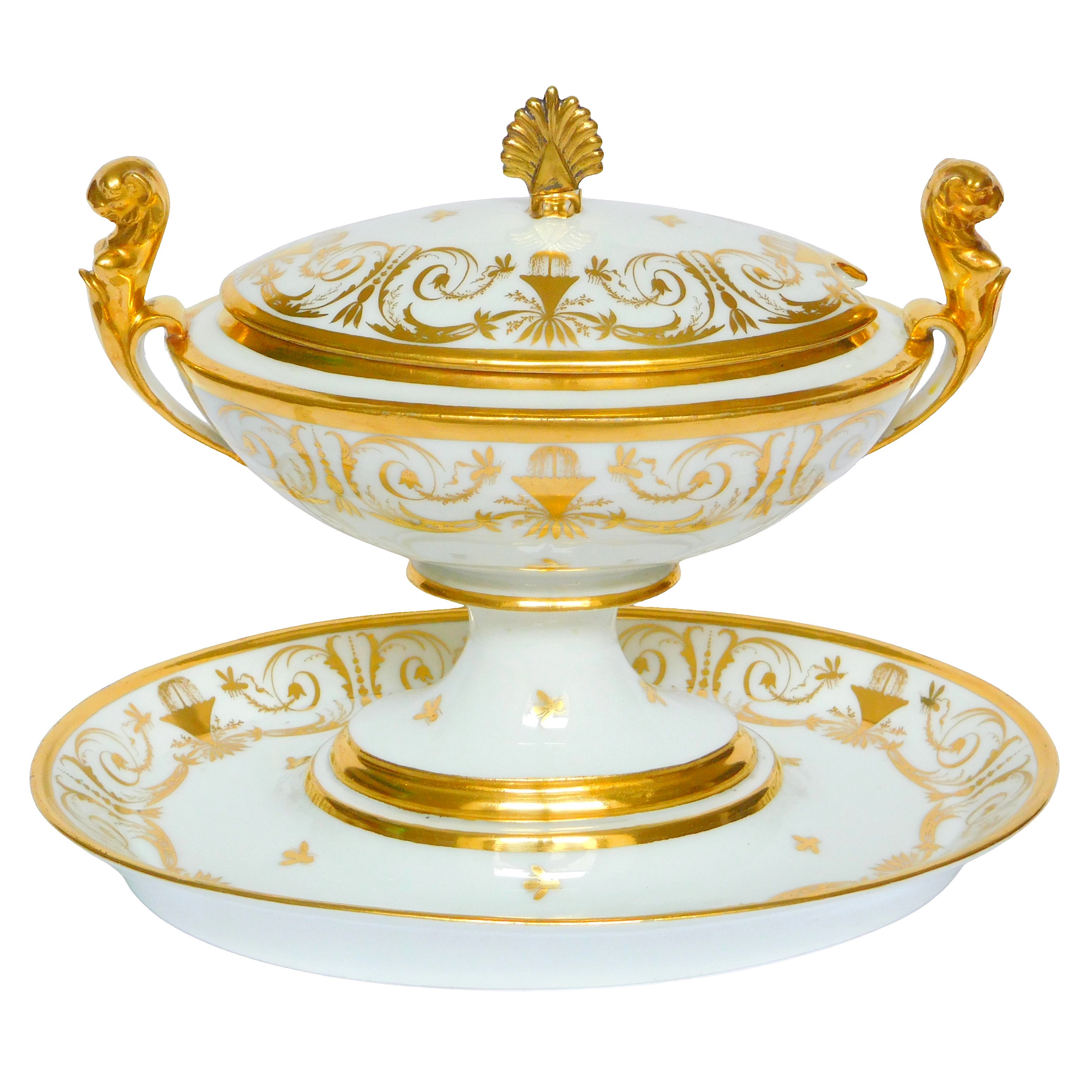 Manufacture de Locré - saucière d'époque Consulat ou Empire en porcelaine dorée