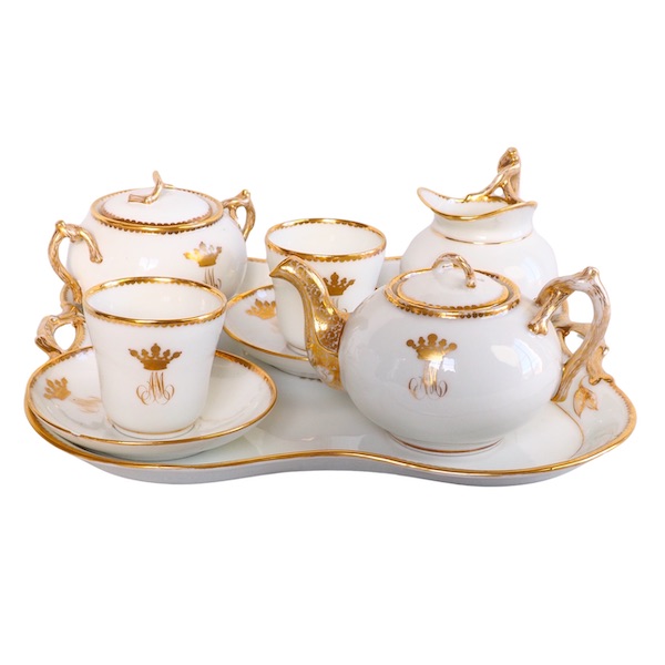 Porcelain two-person tea set, fine gold gilt, Viscount crown, late 19th century