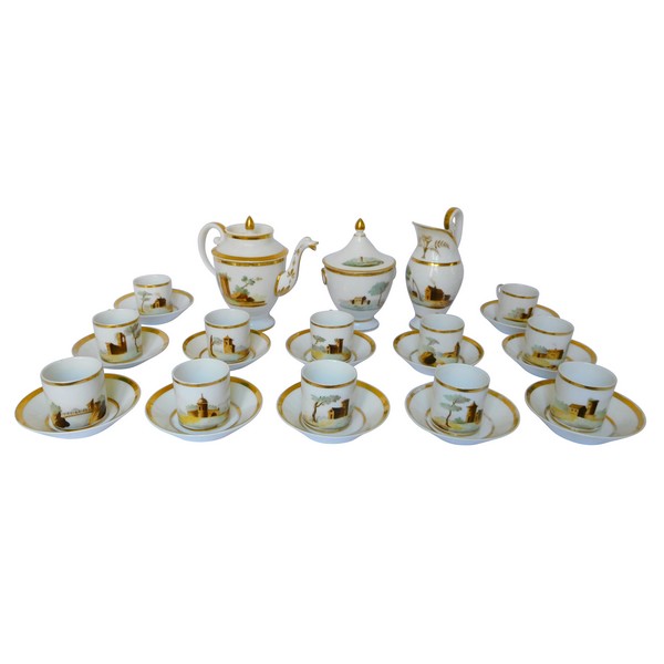 Empire Paris porcelain coffee set enhanced with fine gold, early 19th century, 15 pieces