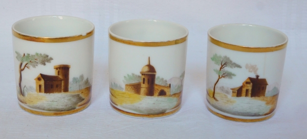 Service à café Empire en porcelaine de Paris dorée à l'or fin & paysages italiens, époque début XIXe
