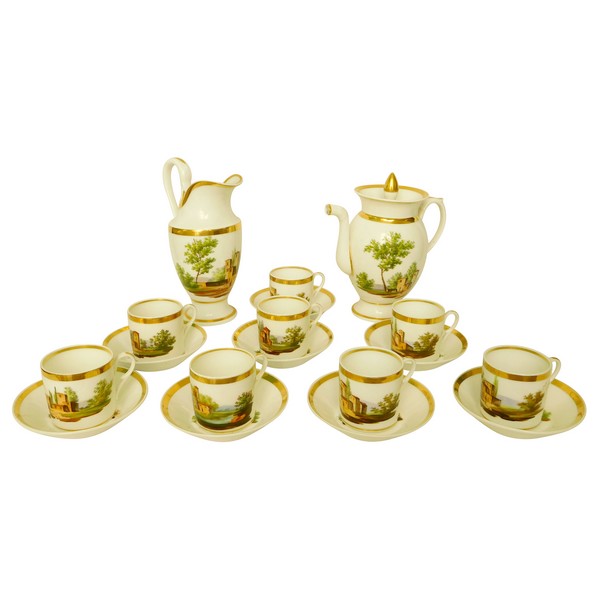 Empire Paris porcelain coffee set enhanced with fine gold, early 19th century, 10 pieces