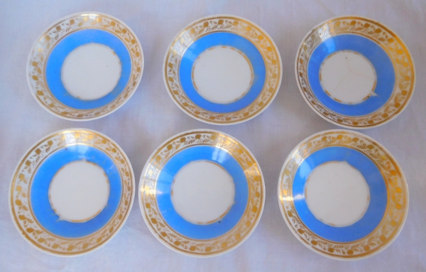 Service à café d'époque Empire en porcelaine de Paris bleue et or - 10 pièces