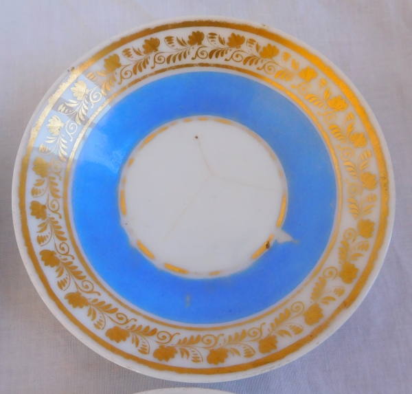 Service à café d'époque Empire en porcelaine de Paris bleue et or - 10 pièces