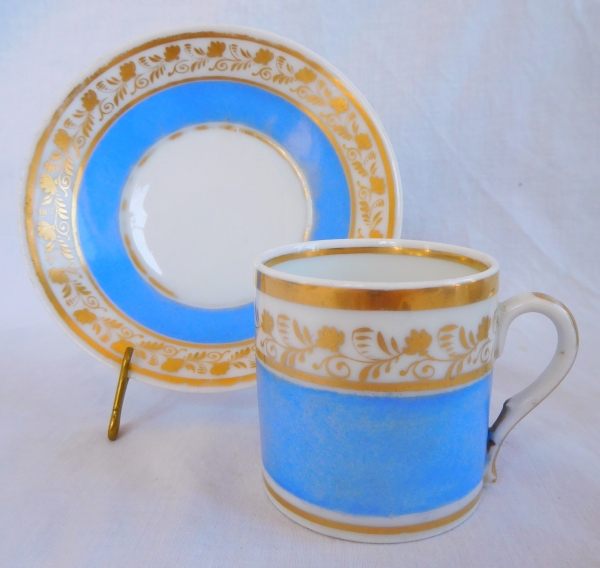 Service à café d'époque Empire en porcelaine de Paris bleue et or - 10 pièces