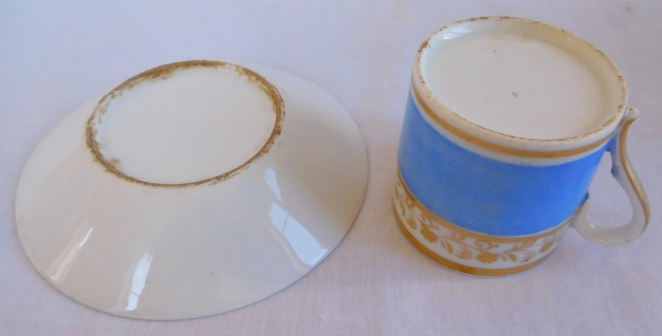 Service à café d'époque Empire en porcelaine de Paris bleue et or - 10 pièces