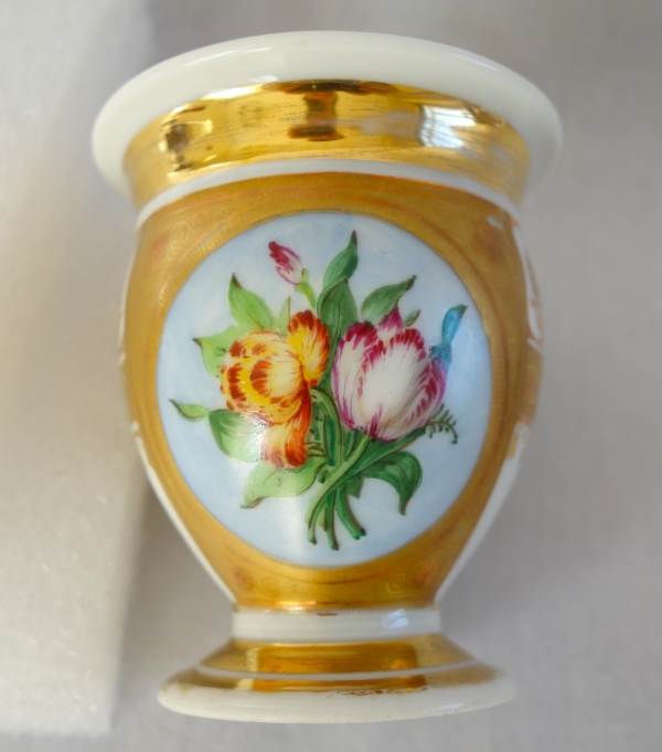 Service à café complet pour 8, porcelaine dorée florale, époque Empire Restauration - 12 pièces