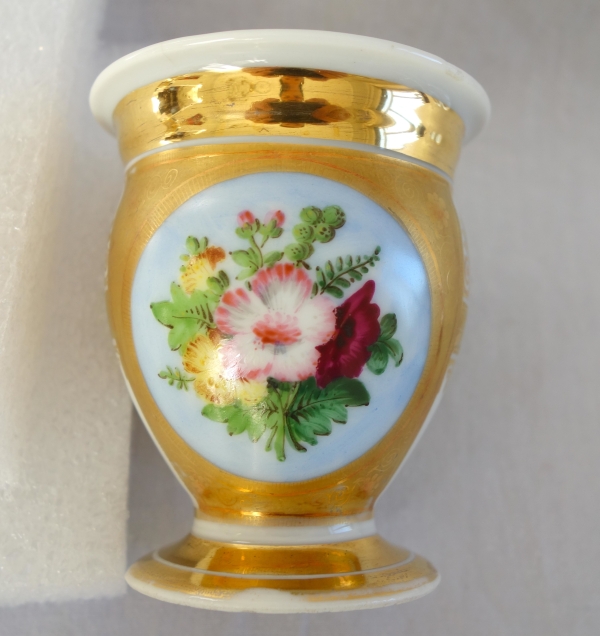 Service à café complet pour 8, porcelaine dorée florale, époque Empire Restauration - 12 pièces