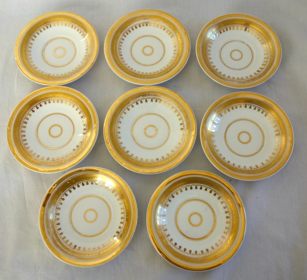 Service à café complet pour 8, porcelaine dorée florale, époque Empire Restauration - 12 pièces