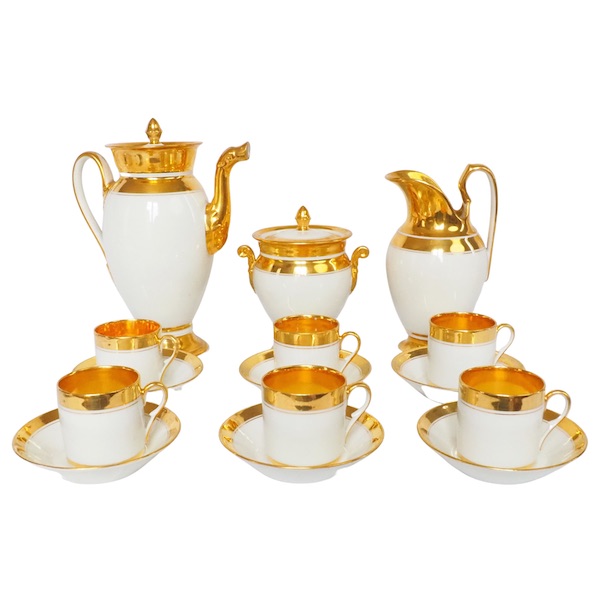 Service à café - 6 tasses litron Empire porcelaine de Paris dorée à l'or fin - époque Restauration