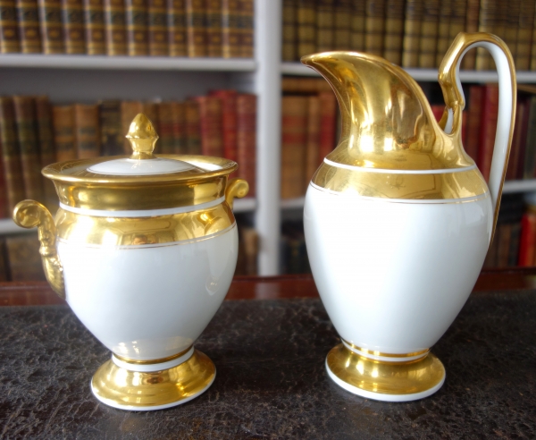 Service à café - 6 tasses litron Empire porcelaine de Paris dorée à l'or fin - époque Restauration