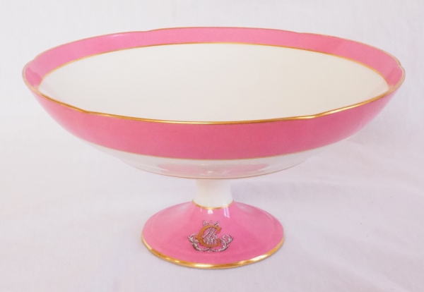 Jullien Fils Aine : Paris porcelain dessert set enhanced with fine gold and pink edges, AC monogram, 19th century