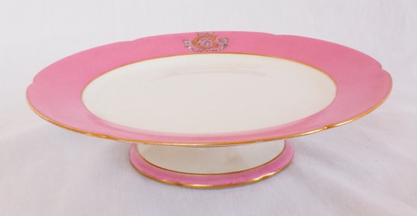 Jullien Fils Aine : Paris porcelain dessert set enhanced with fine gold and pink edges, AC monogram, 19th century