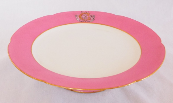 Jullien Fils Aine : Paris porcelain dessert set enhanced with fine gold and pink edges, AC monogram, 19th century