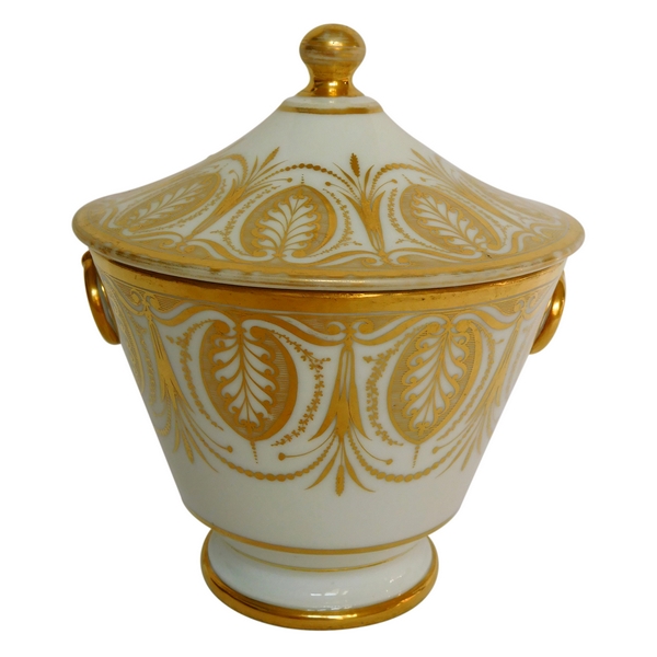 Paris porcelain sugar pot, Empire production, decorated with gilt palm leaves