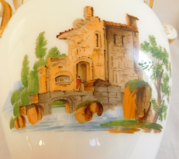 Sucrier aux paysages italiens en porcelaine de Paris d'époque Restauration XIXe