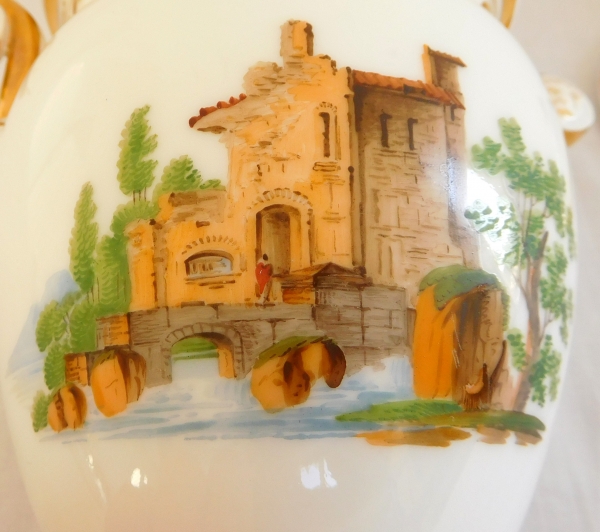 19th century Paris porcelain sugar pot, Italian landscapes and fine gold gilt - circa 1820