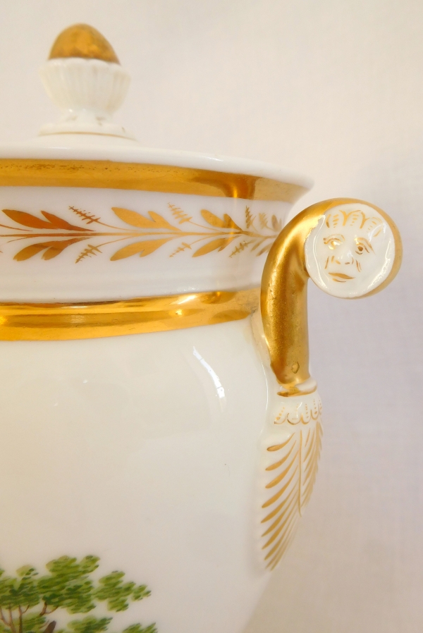 19th century Paris porcelain sugar pot, Italian landscapes and fine gold gilt - circa 1820