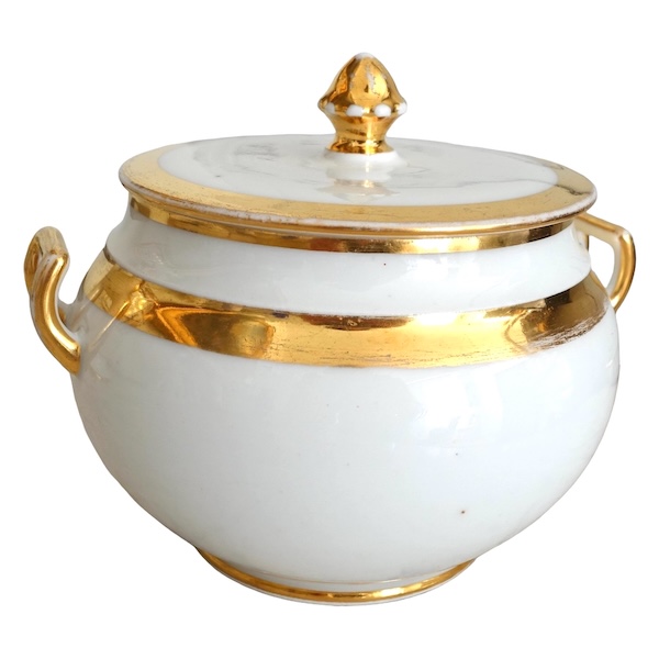 Sucrier d'époque Empire en porcelaine de Paris attribué à la Manufacture Schoelcher