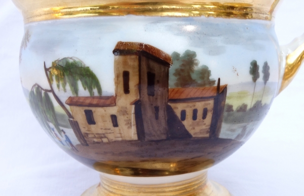 Large Paris porcelain breakfast cup gilt with fine gold, landscape decoration, early 19th century circa 1820