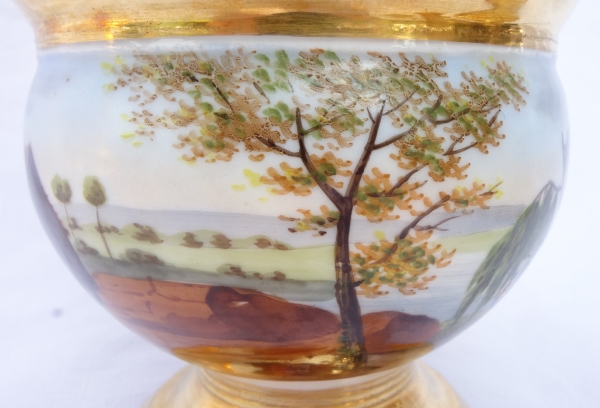 Large Paris porcelain breakfast cup gilt with fine gold, landscape decoration, early 19th century circa 1820