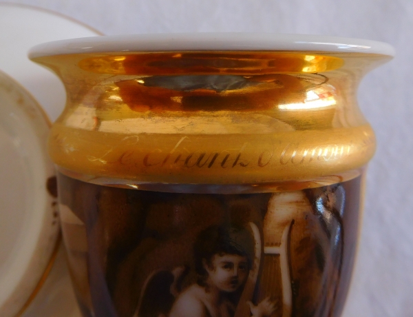 Empire Paris porcelain coffe cup : Love singing antique scene, early 19th century circa 1820