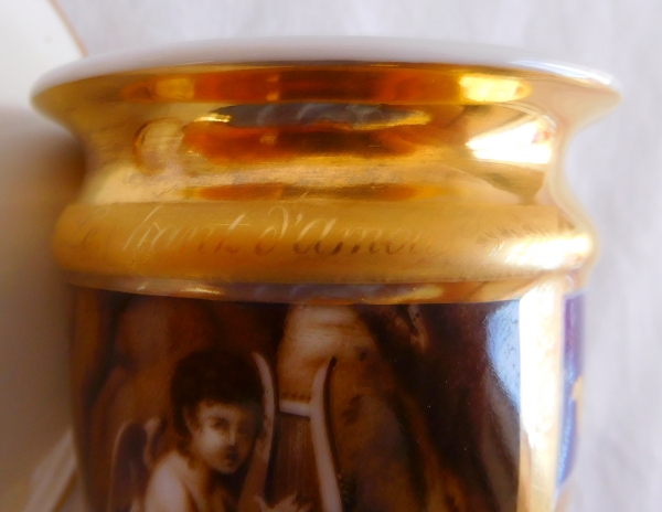 Empire Paris porcelain coffe cup : Love singing antique scene, early 19th century circa 1820