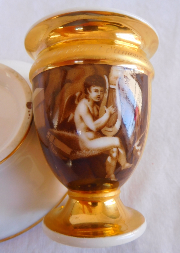 Empire Paris porcelain coffe cup : Love singing antique scene, early 19th century circa 1820