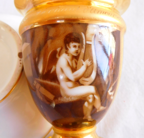 Empire Paris porcelain coffe cup : Love singing antique scene, early 19th century circa 1820