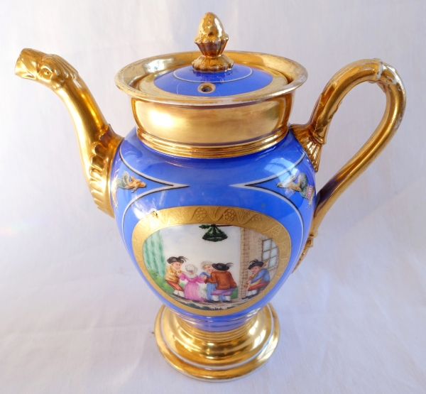 Paris Porcelain teapot, Empire Restoration period - attributed to Lebon-halley Manufacture