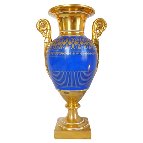 Manufacture Deroche : grand vase d'ornement en porcelaine signé, époque Empire Restauration - 35 cm
