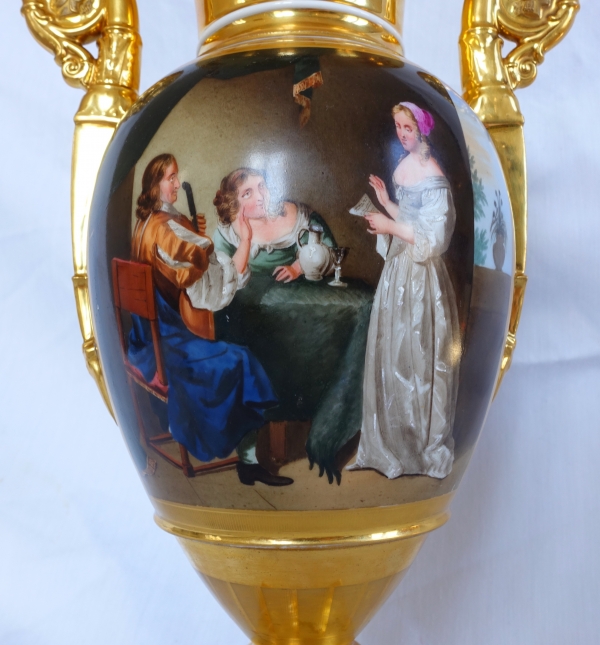 Manufacture Deroche : grand vase d'ornement en porcelaine signé, époque Empire Restauration - 35 cm