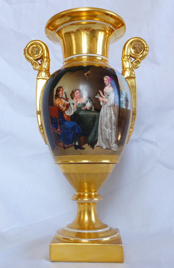 Manufacture Deroche : grand vase d'ornement en porcelaine signé, époque Empire Restauration - 35 cm