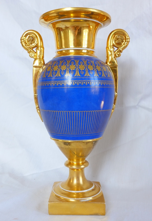 Manufacture Deroche : grand vase d'ornement en porcelaine signé, époque Empire Restauration - 35 cm