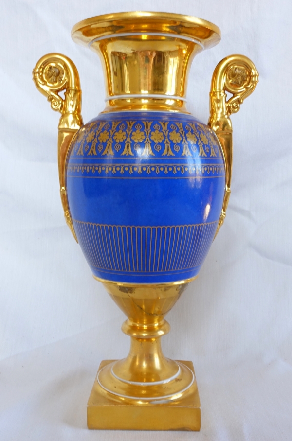 Manufacture Deroche : grand vase d'ornement en porcelaine signé, époque Empire Restauration - 35 cm