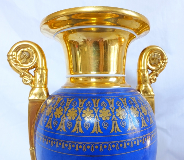 Manufacture Deroche : grand vase d'ornement en porcelaine signé, époque Empire Restauration - 35 cm