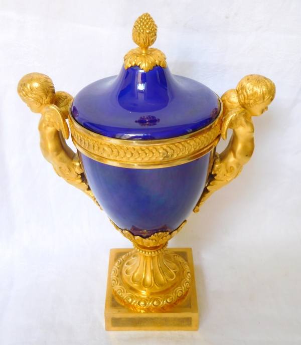 Blue porcelain and ormolu vase, Louis XVI style