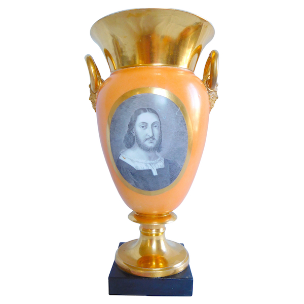 Grand vase d'ornement Empire en porcelaine de Paris - portrait de François Ier