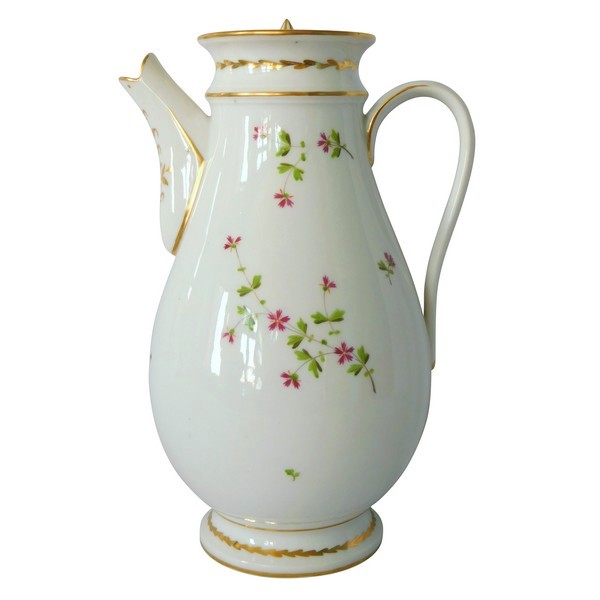 Verseuse, cafetière en porcelaine de Paris décor aux Barbeaux roses & doré - fin XVIIIe début XIXe