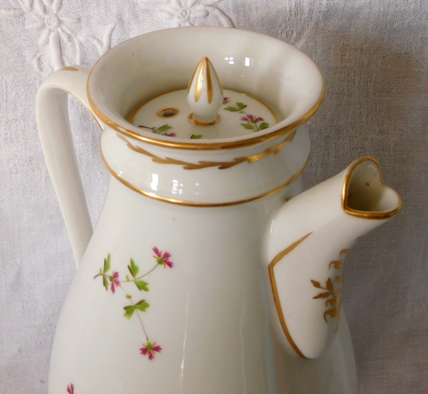 Verseuse, cafetière en porcelaine de Paris décor aux Barbeaux roses & doré - fin XVIIIe début XIXe