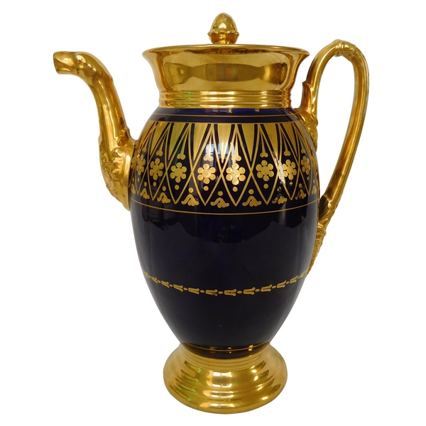 Empire Paris blue porcelain coffee pot enhanced with fine gold - early 19th century