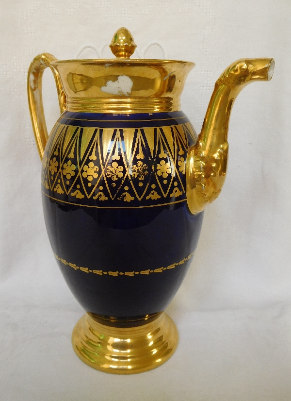 Empire Paris blue porcelain coffee pot enhanced with fine gold - early 19th century