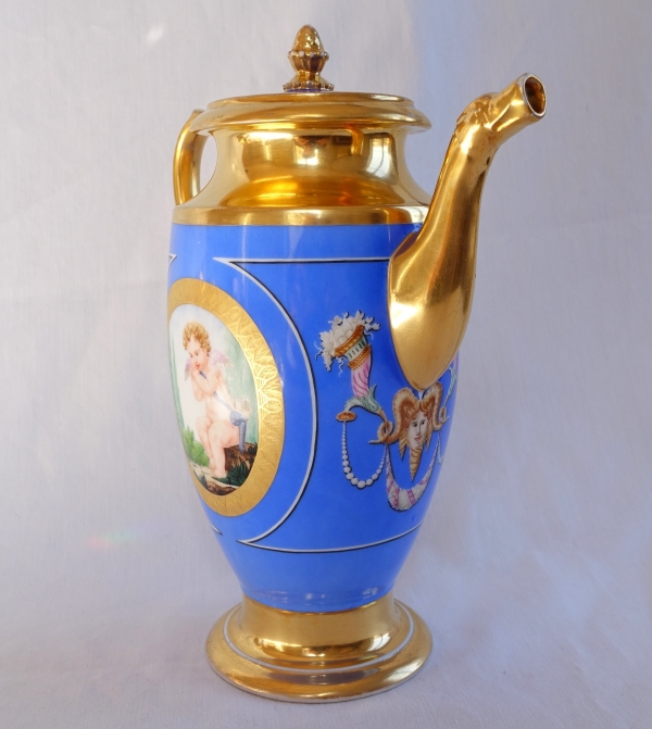 Paris Porcelain coffee pot, Empire Restoration period - attributed to Lebon-halley Manufacture