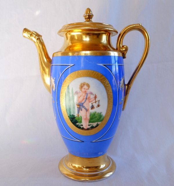 Paris Porcelain coffee pot, Empire Restoration period - attributed to Lebon-halley Manufacture